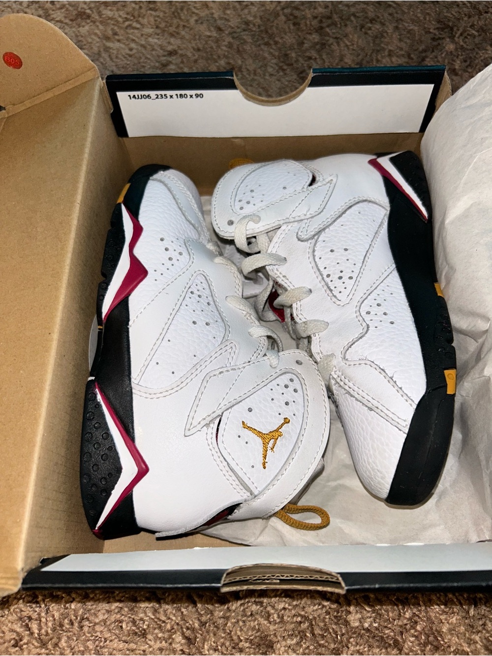 Jordan Kids White/Black/Gold Basketball Sneakers with Maroon Accents